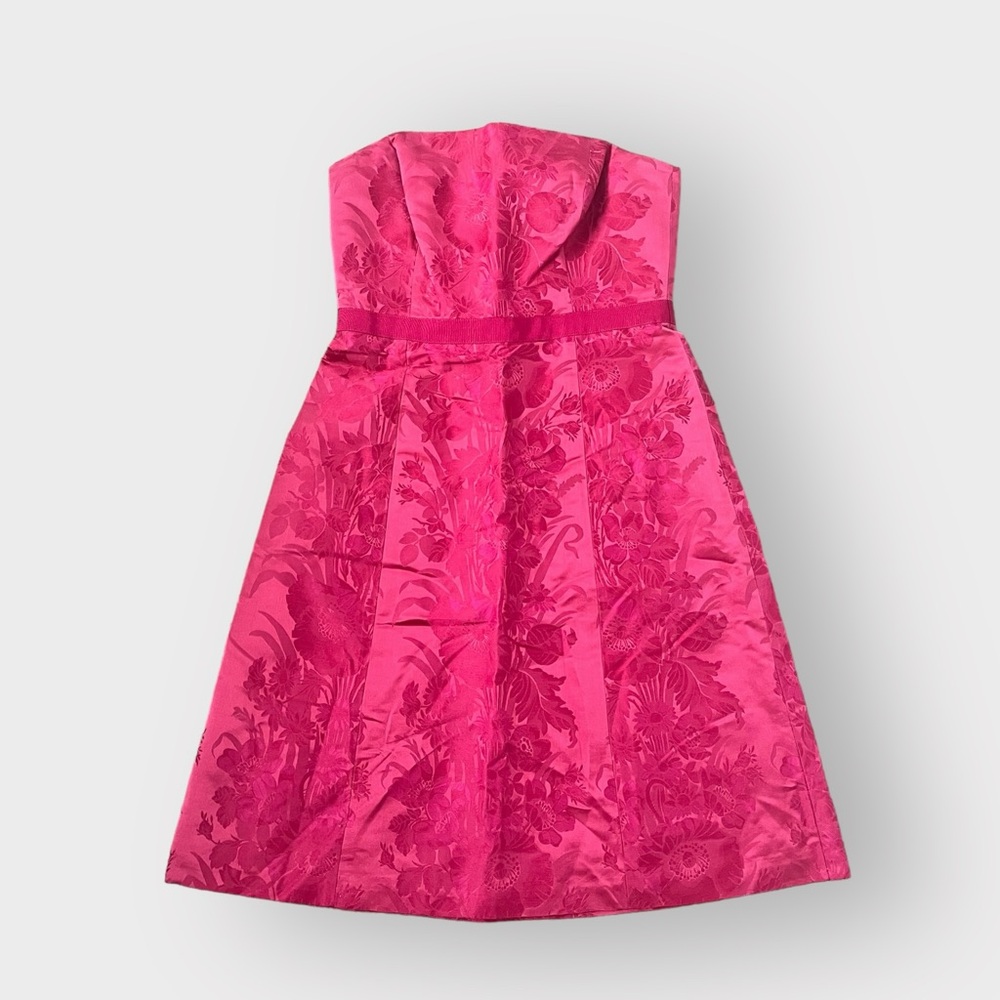 Ann Taylor Petites Dark Pink Strapless Floral Brocade Silk Blend Dress